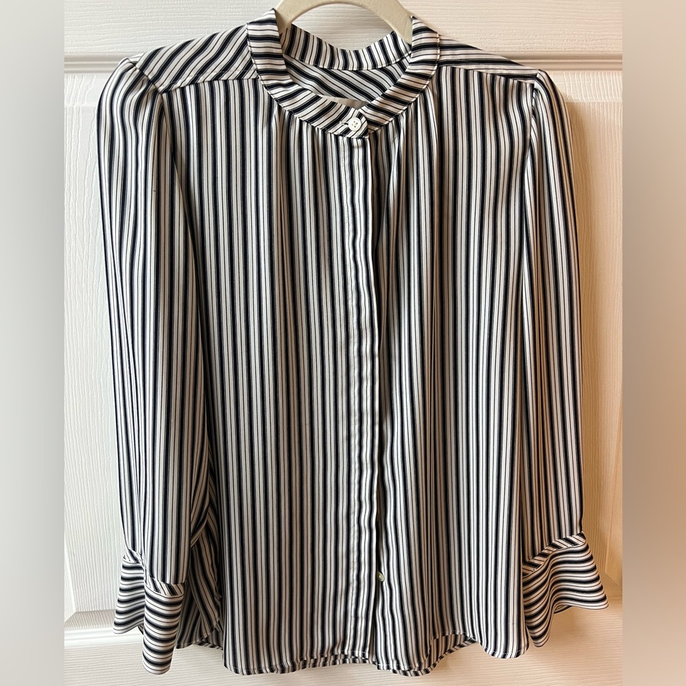 LOFT Navy and White Striped Blouse